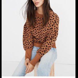 madewell pleat-sleeve sweatshirt in leopard dot